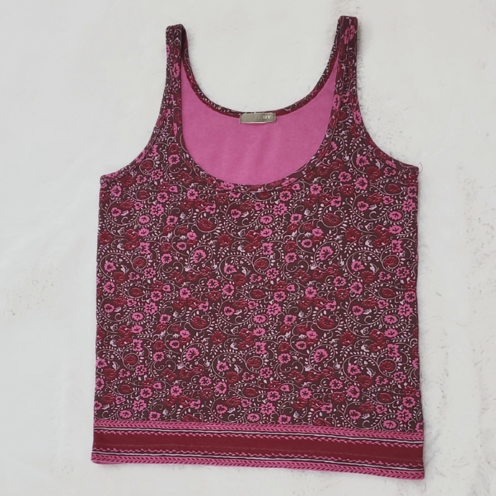 J. Crew Red and Pink Fitted Boho Hippie Sleeveless Tank Top Small